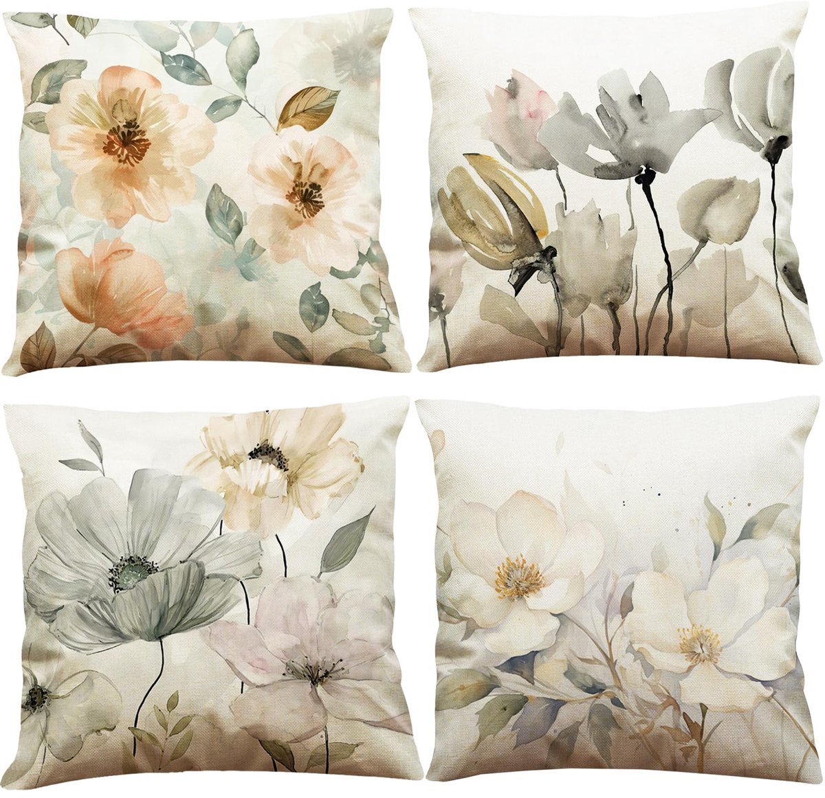 My Ninki ® Charmante Boho Bloemen Kussenslopen Set van 4 voor Binnen en Buiten, 45 x 45 cm