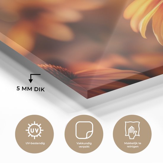 MuchoWow® Tableau sur verre 120x80 cm - Tableau sur verre acrylique - Papillon - Fleurs - Oranje - Photo sur verre - Décoration murale salon - Décoration murale chambre - Peintures