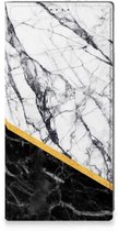 Étui support Samsung Galaxy S25 Ultra Marbre Wit Zwart - Cadeau Original Homme