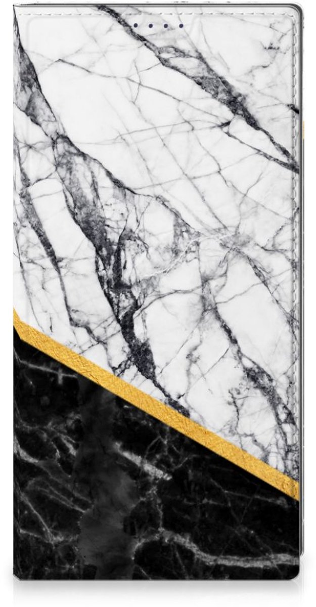 Samsung Galaxy S25 Ultra Standcase Marmer Wit Zwart - Origineel Cadeau Man