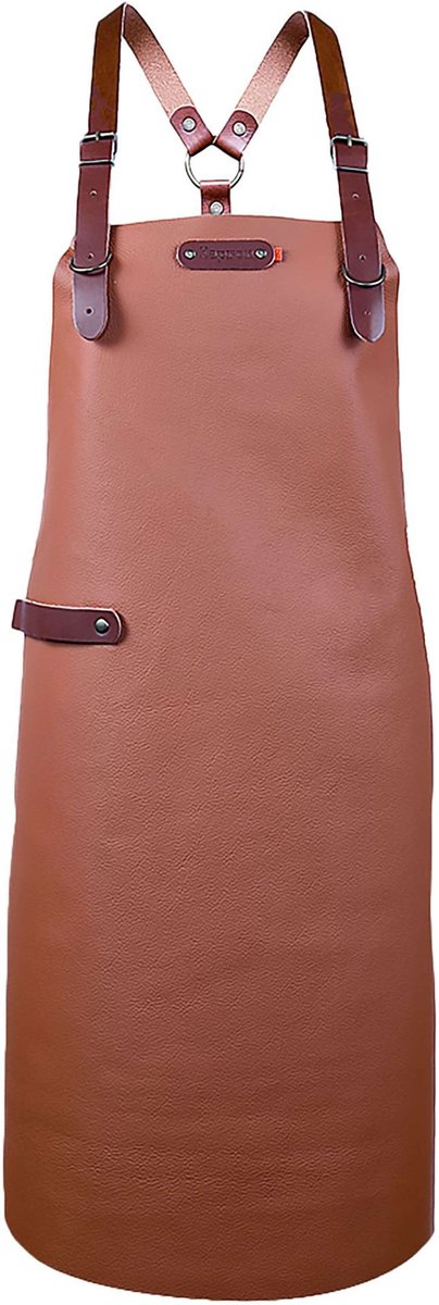 Xapron - Bovine Schort met Schouderbanden XL Leer - Leer - Bruin -