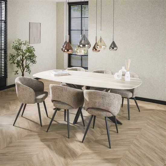 Collection Hoyz - Table à manger 180 cm ovale danoise Romano - Céramique 3D en travertin