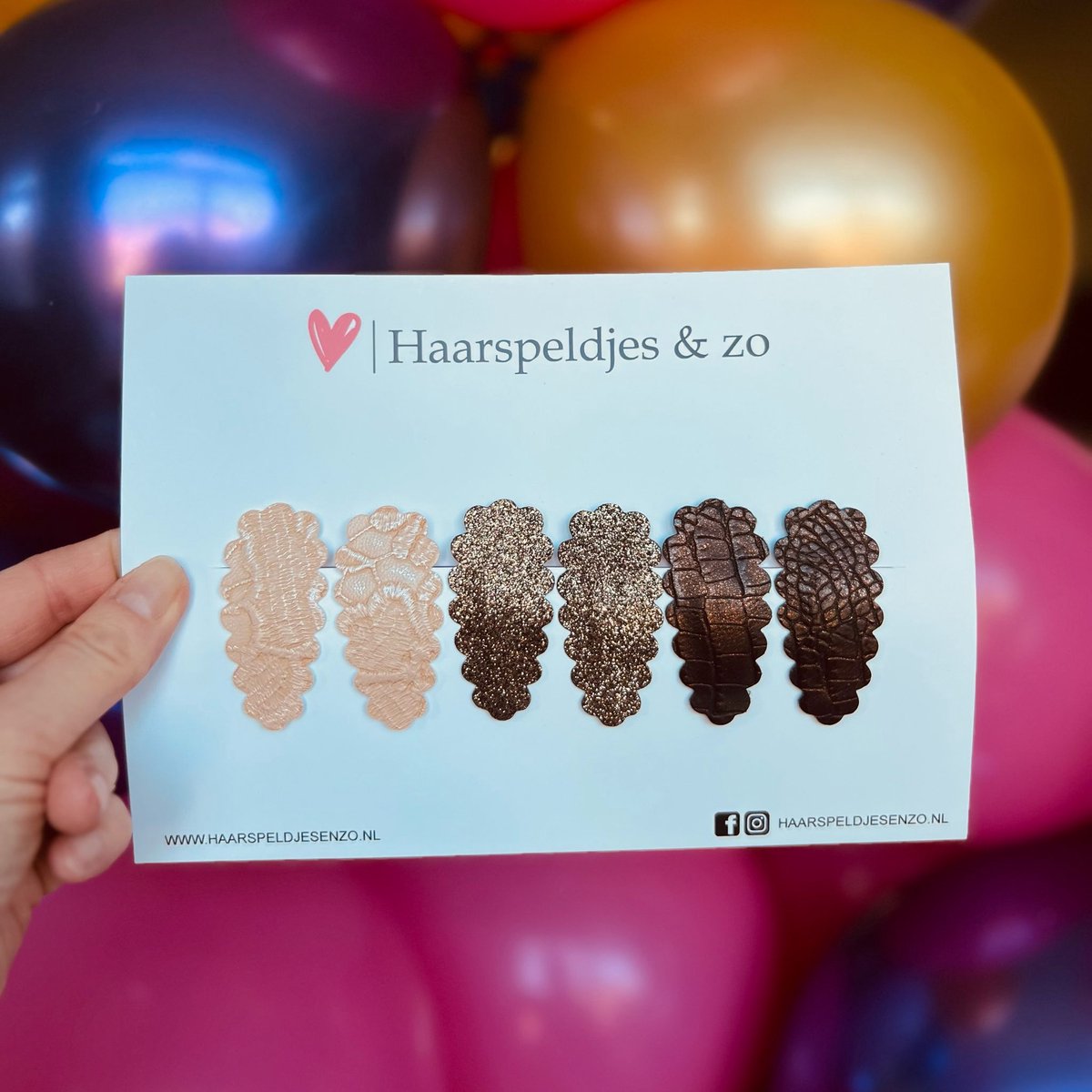 Haarspeldje Liz - golvend - setje - beige - roze - donkerbruin - 3 cm speldjes
