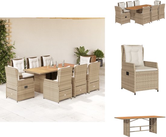 vidaXL 9-delige Tuinset met kussens poly rattan beige