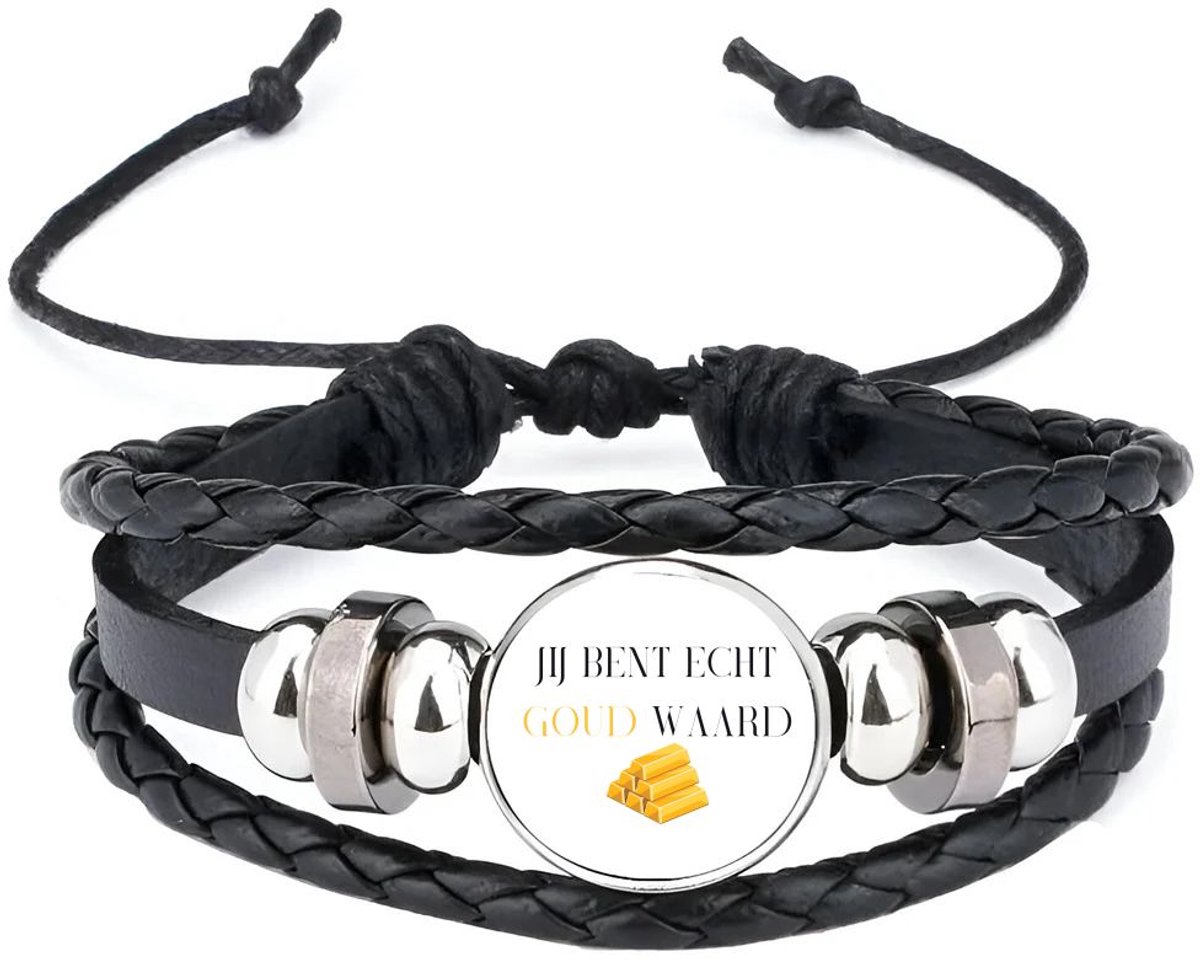 Akyol - jij bent echt goud waard armband zwart - Collega - cadeau collega - cadeau - bedankt cadeau collega