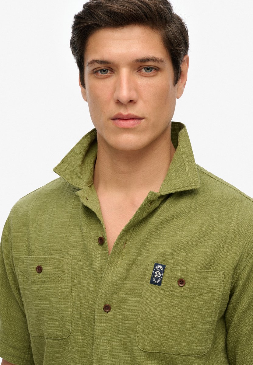 Superdry The Merchant Store Overhemd met korte mouwen en textuur Heren Shirts Burnt Sage