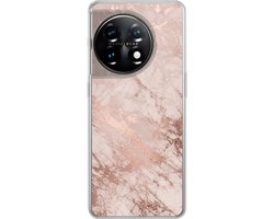 Telefoonhoesje Geschikt voor OnePlus 11 hoesje - Marmer print - Roze - Luxe - Marmer printlook - Glitter - Design - Siliconen Telefoonhoesje Telefoonhoesje