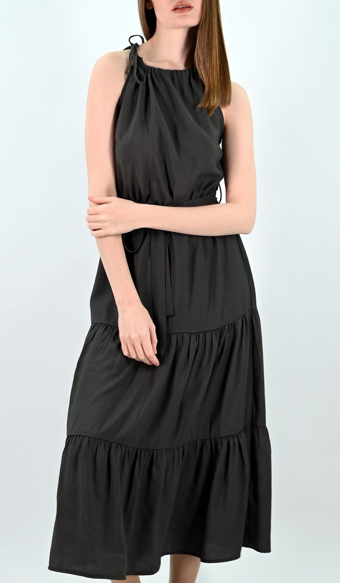 YesMooi - Gelaagde Midi Jurk - Zomerjurk - Antraciet - XL (42)