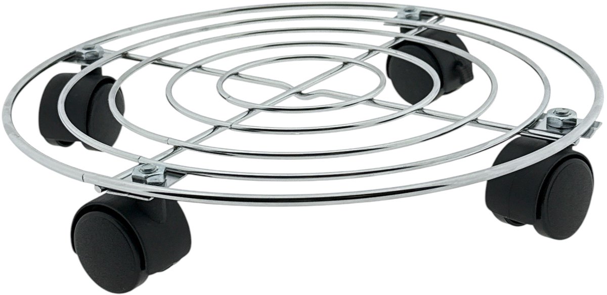 Planten Trolley Rond - Plantenonderzetter met wielen - voor binnen en Buiten Gebruik - zilver - Draagkracht tot 75 kg - Ø 30 cm
