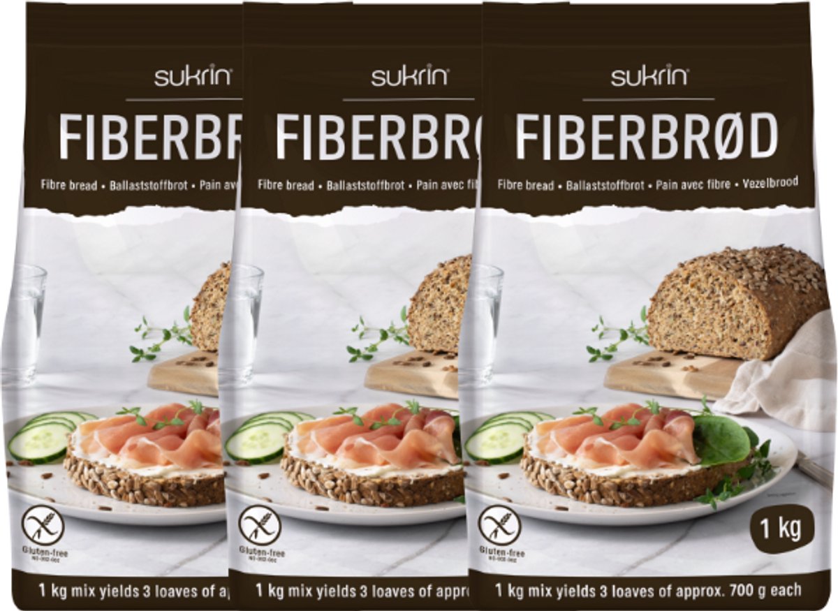 Sukrin | Broodmix | Fiberbrød | 1KG | 3 stuks | 3 x 1000 gram
