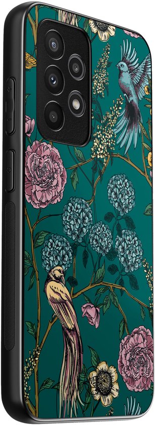 Coque rigide en TPU pour Samsung Galaxy A52 5G - Motif Vogels et fleurs japonaises - Vert - Superbes Housses de téléphone