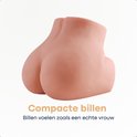 Realistisch siliconen bilmodel met een zachte textuur. Tekst: Compacte billen, voelen als een echte vrouw.