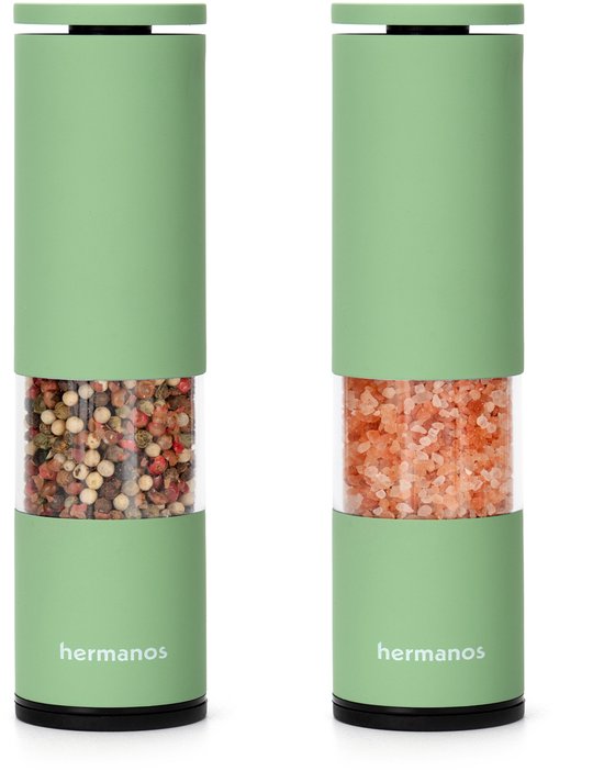 Peper en Zoutmolen Set Handmatig Groen Hermanos® - Peper- & Zoutstel - 22 cm - Pepermolen - Instelbare Maalgraad - BBQ Accessoires