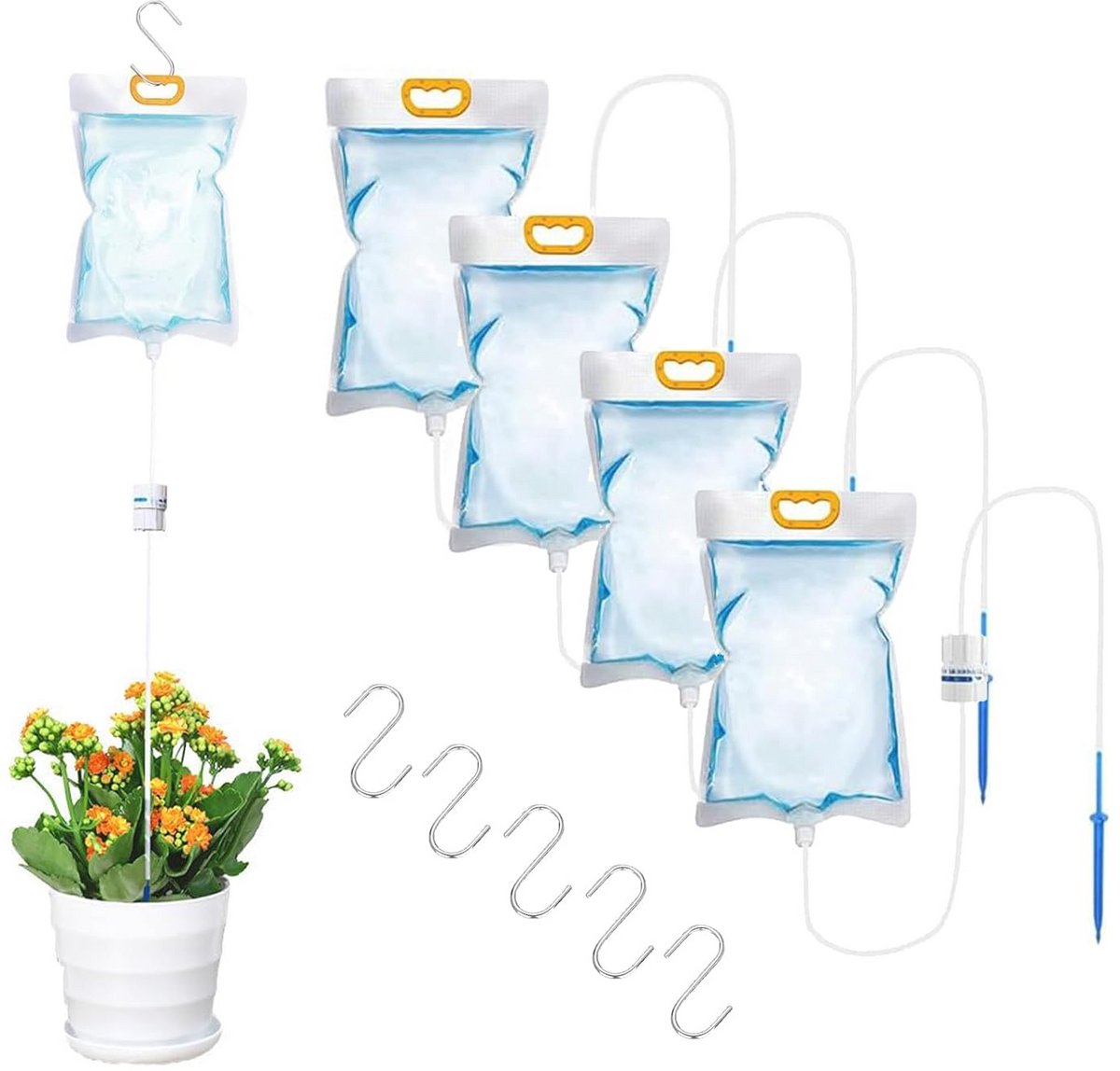 Automatisch bewateringssysteem voor planten - 5 stuks 3,5 liter druppelirrigatiezak met verstelbare doorstroom