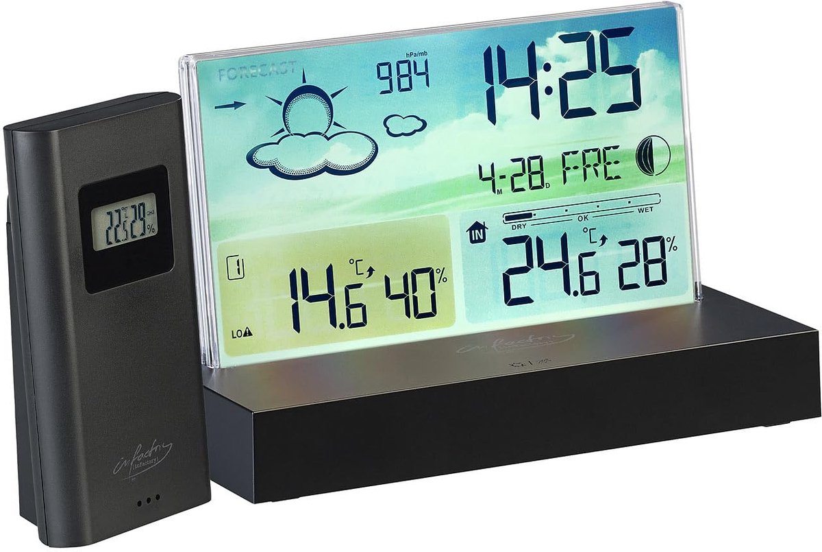 Draadloos Weerstation met Frameloos LCD-Display en Buitensensor - Digitale Klok en Meetapparaat
