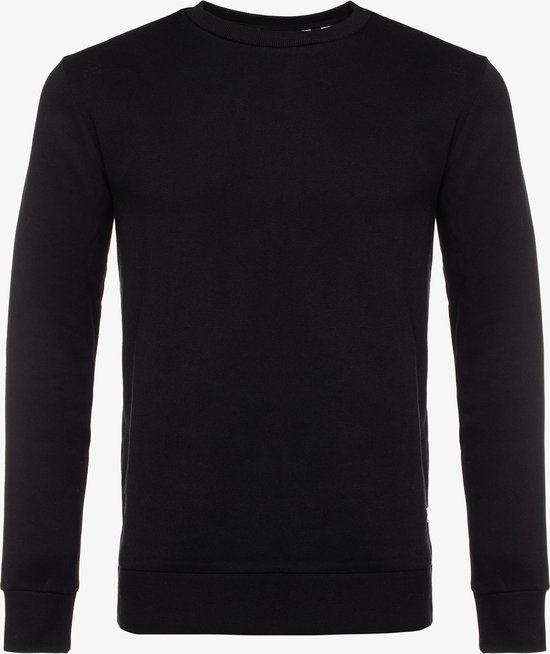 Sweatshirt noir à manches longues et col rond.
