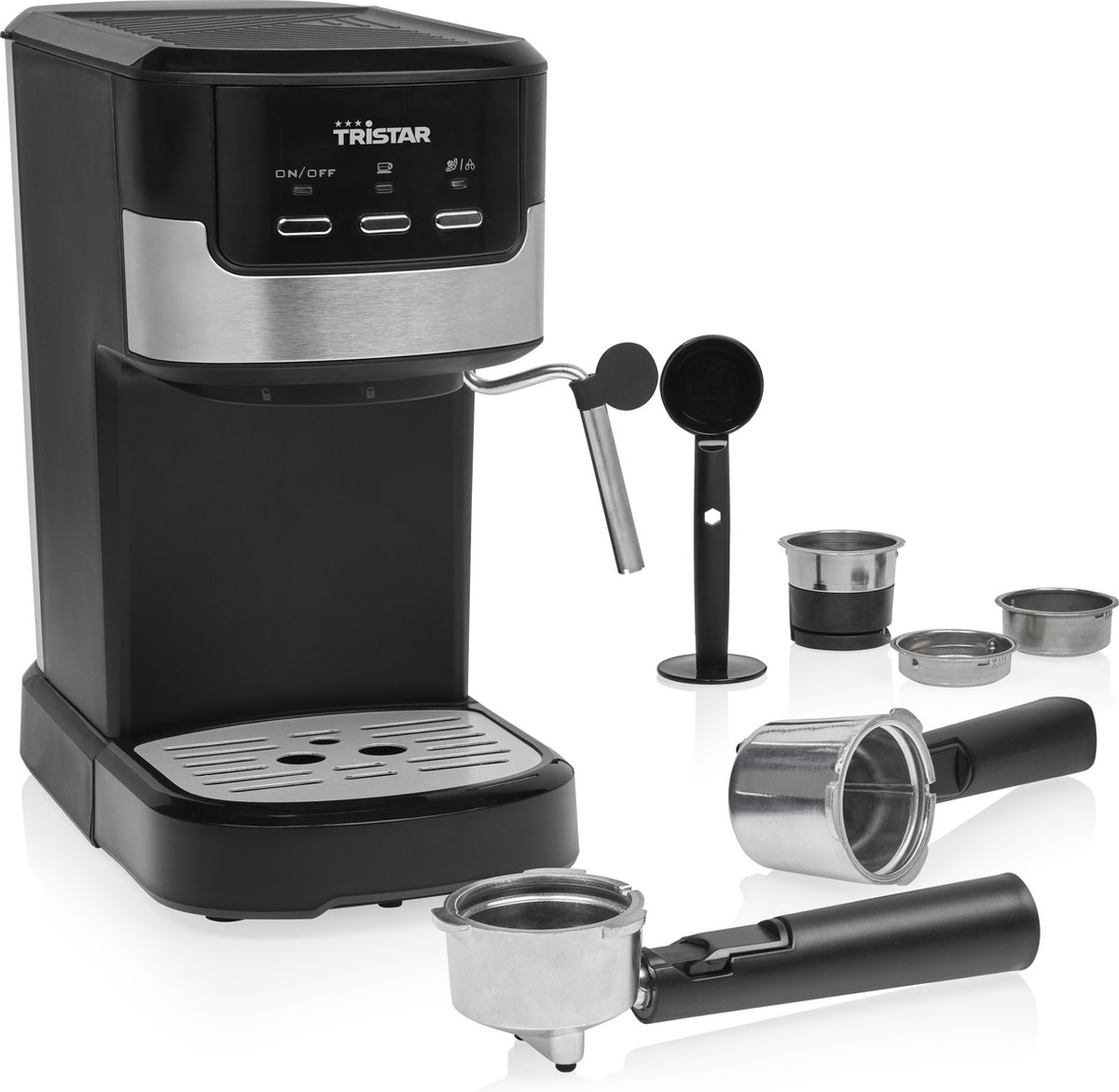 Afbeelding 3 van Tristar Espressomachine & Koffiecupmachine CM-2278 - Koffiemachine geschikt voor capsules & losse koffie - Inclusief melkstoompijpje - Gemakkelijk in gebruik - Zwart RVS