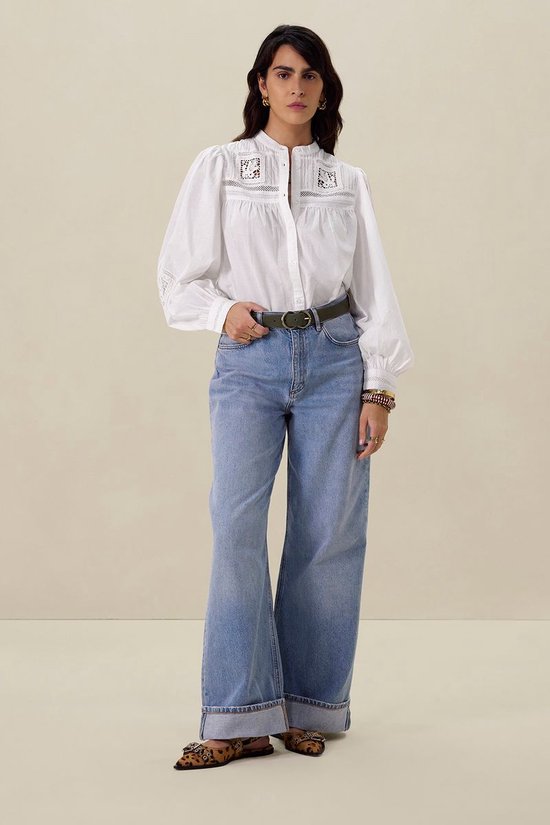 Lichtblauwe High Waist Wide Leg Jeans Met Omgeslagen Pijpen