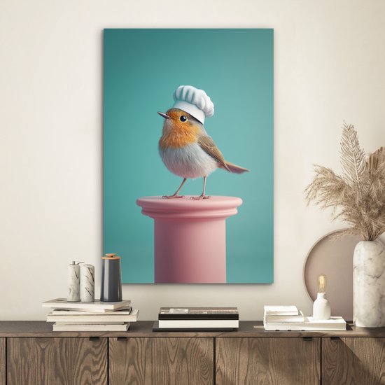 Tableau aluminium 40x60 cm - Décoration murale métal - Rouge-gorge - Vogel - Toque de chef - Plinthe - Décoration murale métal salon - Décoration industrielle - Photo sur dibond - Accessoires industriels chambre
