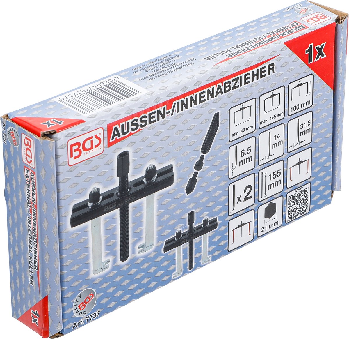 BGS Buiten/binnen lagertrekkerset, 2 armig 40 - 145 mm 70 - 170 mm