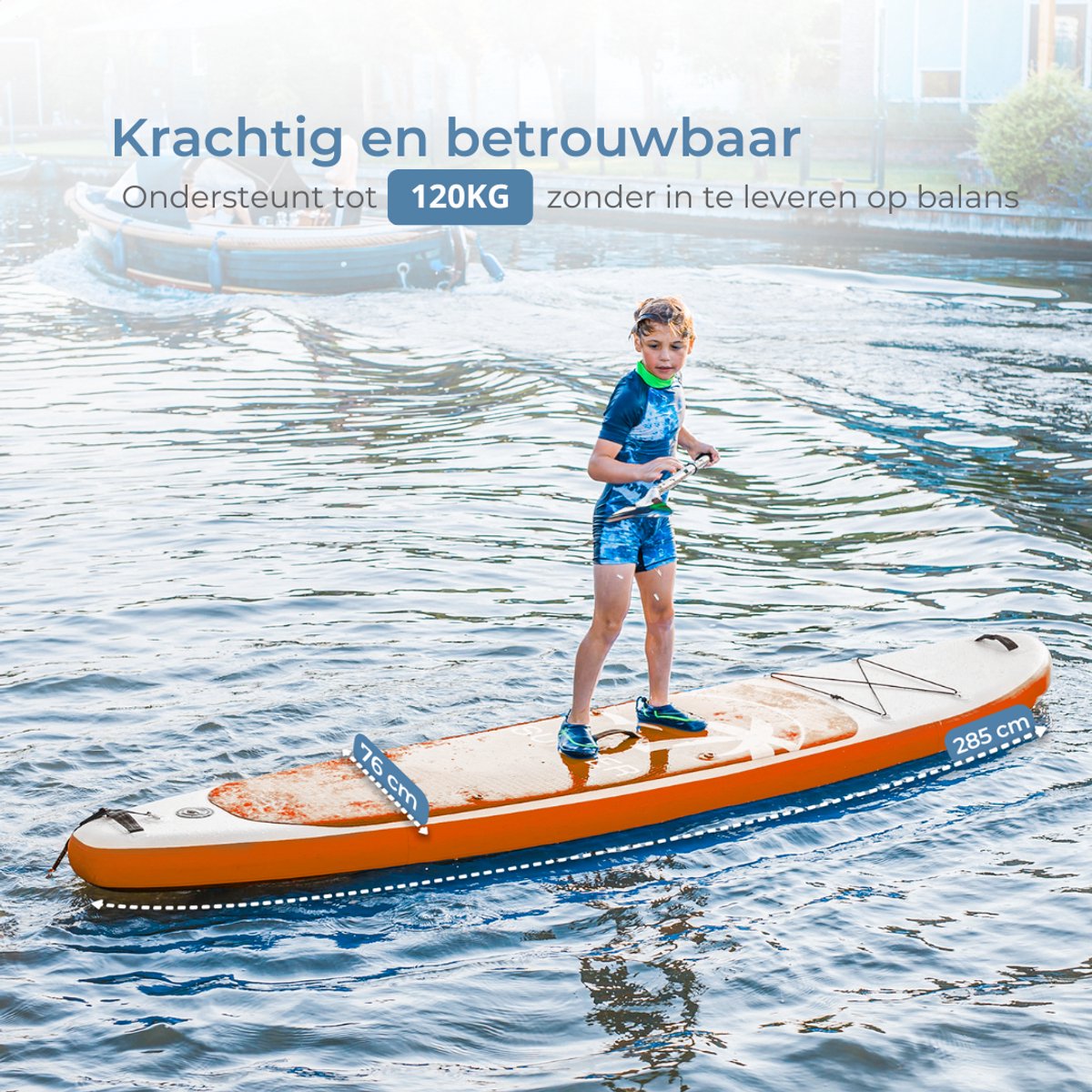 Supper Sup Board - Max. 120KG - Opblaasbaar – Paddle Board – Verstelbare Peddel – Pomp – Vin – Leash – Draagtas – 285 x 76 cm - Oranje – foto 6