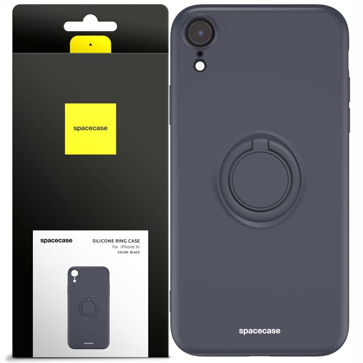 Spacecase Beschermende Siliconen Hoesje Voor Iphone Xr Zwart Met Ring