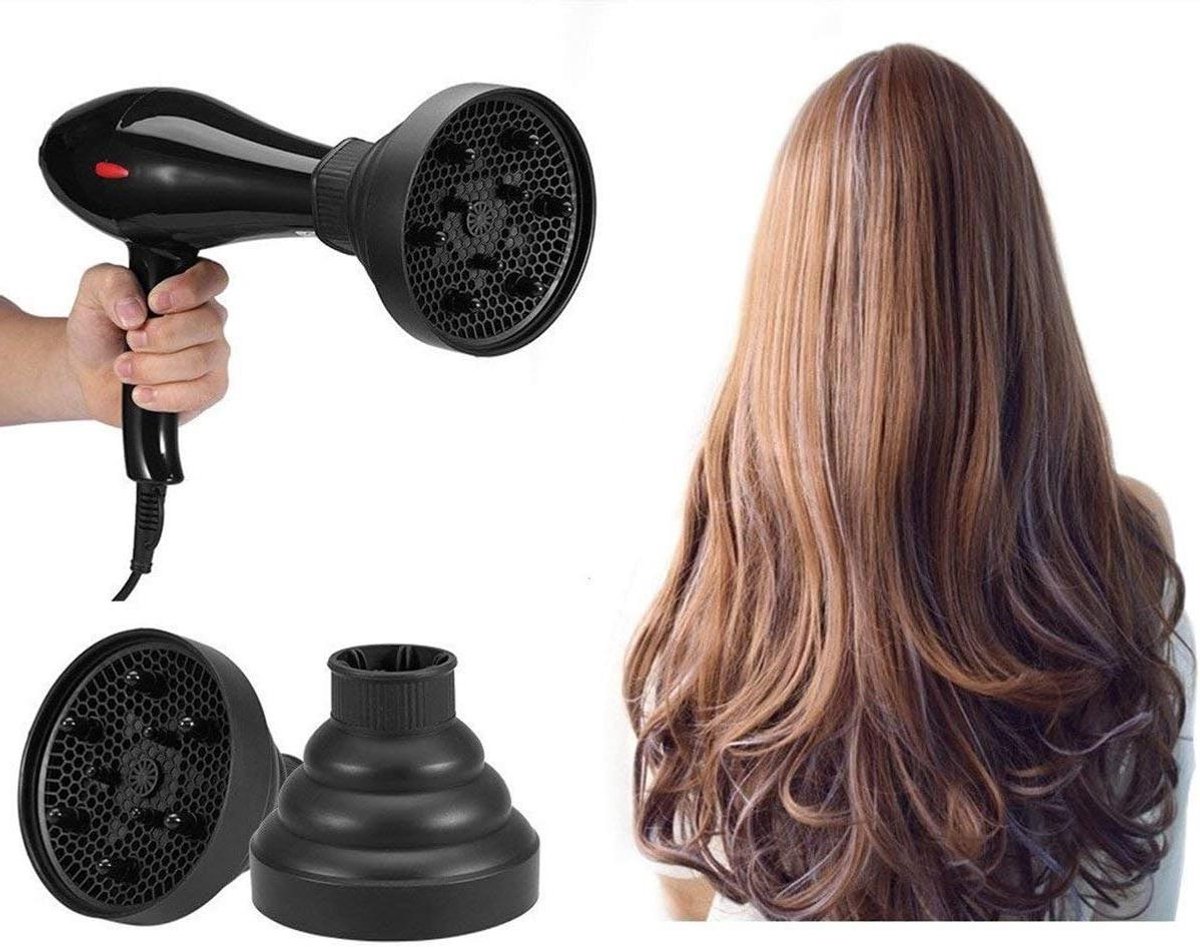 Opvouwbare Haarblazer Diffuser Cover voor krullend of golvend haar (zwart)