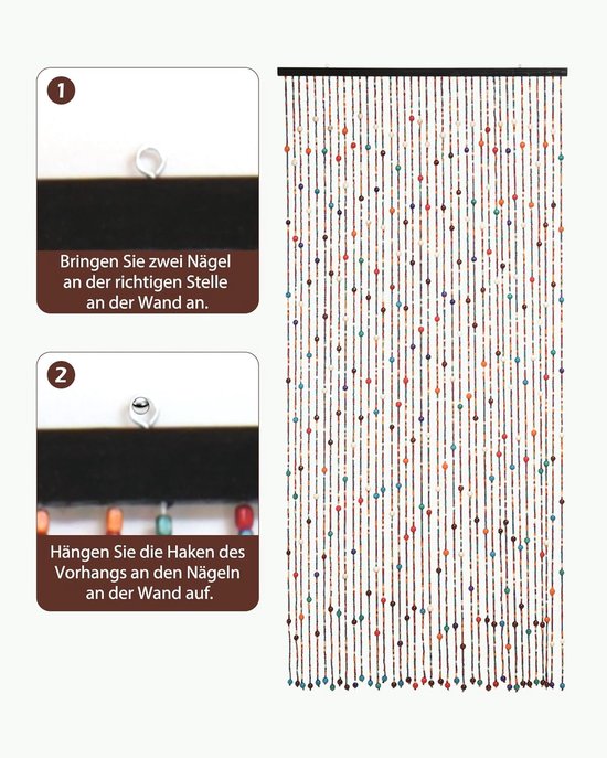 Regenboog kralen gordijn natuurlijke bamboe kralen gordijn voor deuropening, hangende houten kralen deur gordijn scherm, voor veranda slaapkamer woonkamer scheidingswand, met acces
