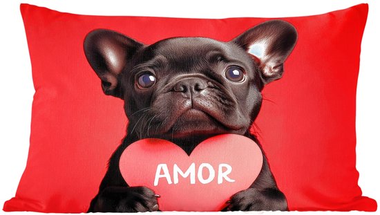 Coussins Coussins décoratifs - Oreillers de salon - 50x30 cm - Amor - Chien - Cœur - Rouge