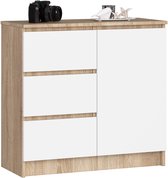 Ladekast JERRY met 3 Lades en 2 Deuren / AKORD Furniture Factory / Sonoma Eik - Wit / 80 x 77 x 35 cm