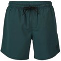 Maillot de bain vert foncé avec cordon de serrage noir et blanc, ceinture élastique et un logo sur la jambe gauche.