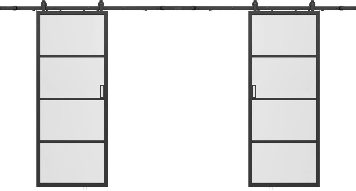 Vente-unique Dubbele schuifdeur met wandbevestiging - aluminium en gehard matglas - 2 x H205 x L83 cm - SINCA II