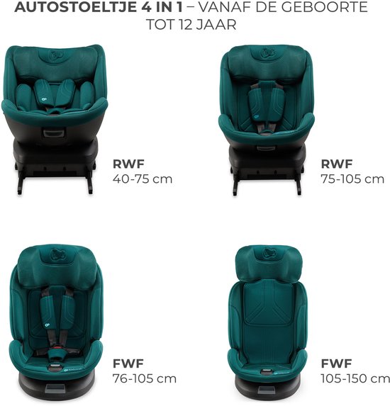 Kinderkraft XPEDITION 3 i-Size - Autostoel 40-150 cm - 360° draaibare base - RWF tot 22 kg - H-GUARD+ & SPS+ zijbescherming - ISOFIX i TOP TETHER - Verstelbare hoofdsteun - ERGO PAD+ voor pasgeborenen - Groen van Kinderkraft — afbeelding 2