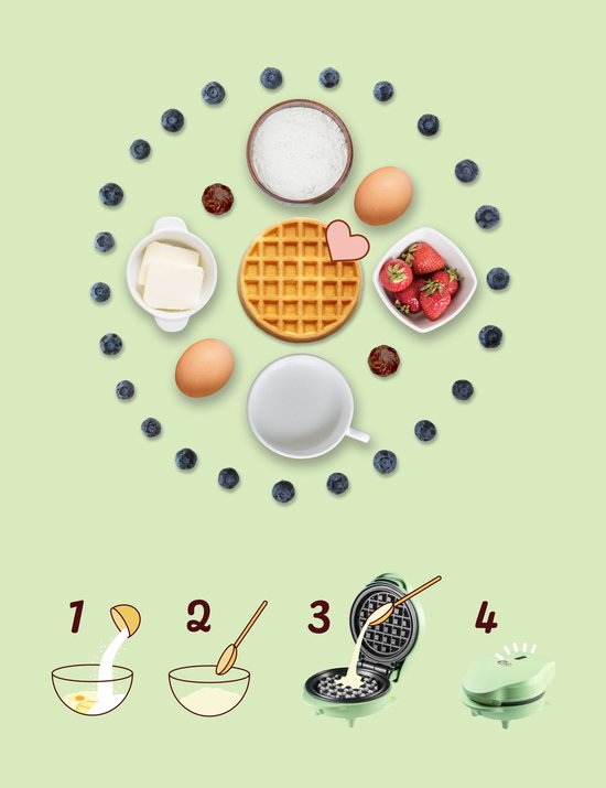 Bestron Wafelijzer - AMW500G - 550W - Mini wafel - Anti aanbaklaag - Mat Groen - 5 jaar garantie van Bestron — afbeelding 3