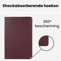 Gedetailleerde weergave van de schokabsorberende hoek van het paarse tablethoesje.
