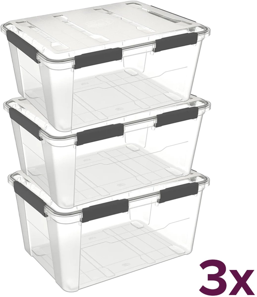 5Five® Waterdichte opbergbox 75 liter (voordeelbundel) Five® - Heavy Duty - Transparant - Stapelbaar | Nestbaar | Met deksel | Waterdicht | Heavy Duty - Opbergbox met deksel - Opslagbak - Opslagbox- Opbergbak
