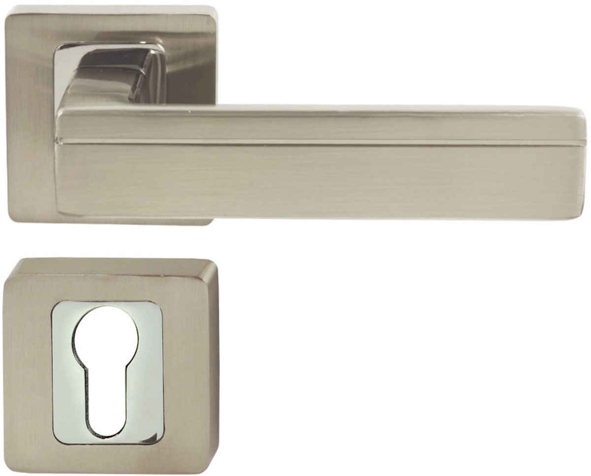 Domino® Deurkrukgarnituur TIK QR M6/M9 - Chroom/Nikkel - PZ-Profielcilinderset met Vierkant Rozette - Deurbeslag van aluminium - Deurklink voor kamerdeur, kantoordeur, kelderdeur en binnendeur