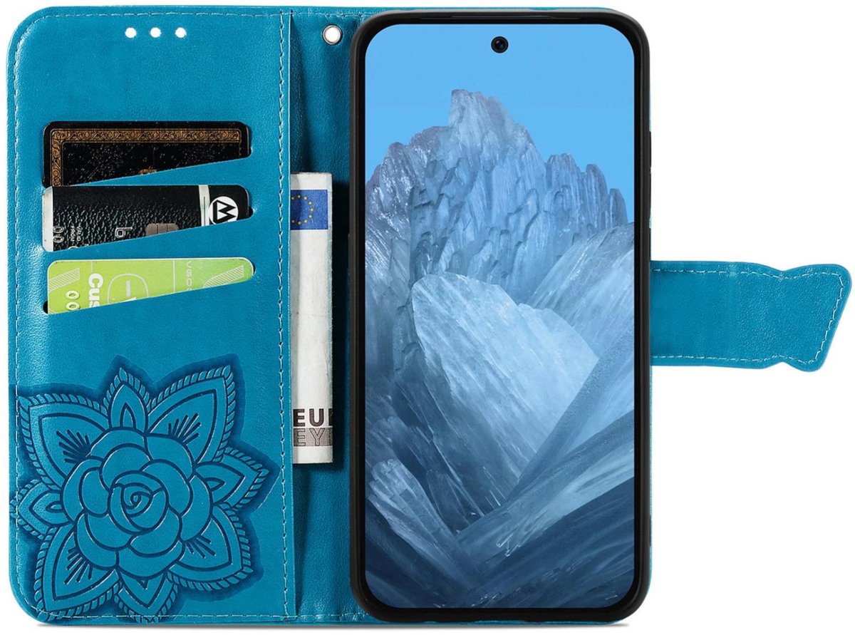Mobigear Telefoonhoesje geschikt voor Google Pixel 9 Hoesje | Mobigear Butterfly Bookcase Portemonnee | Pasjeshouder voor 3 Pasjes | Telefoonhoesje voor Pinpas / OV Kaart / Rijbewijs - Blauw