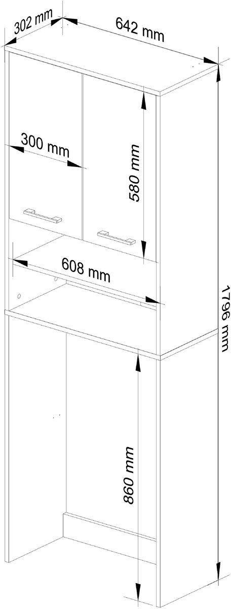 Badkamerkast voor Wasmachine FIN / Hoge Wasmachinekast met 2 Deuren / AKORD Furniture Factory / Sonoma Eik - Wit / 64 x 180 x 30 cm — afbeelding 4