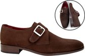 Stravers - Chaussures pour hommes en daim soigné avec boucle Taille 47 Grandes tailles Chaussures à boucles marron foncé pour hommes