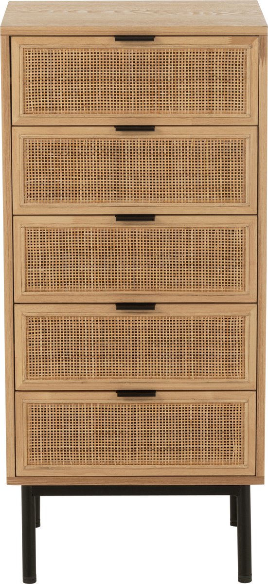 J-Line kast 5 Lades - hout/metaal - naturel/zwart