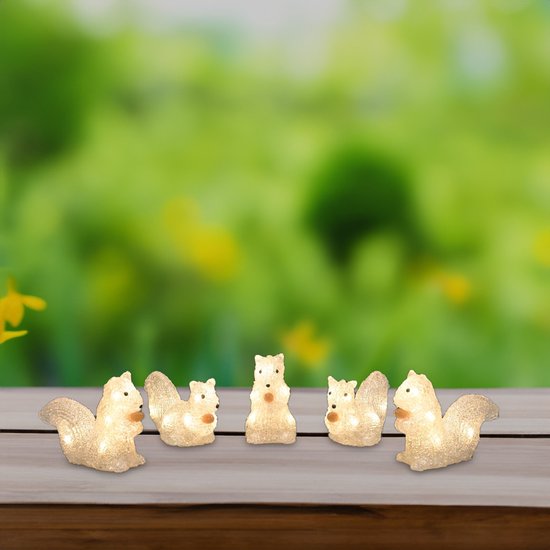 Verlicht Kerstfiguur voor binnen en buiten - 5 eekhoorns - 40 LEDs - Warm wit - Dimbaar - 12 cm hoog - Kerstdecoratie