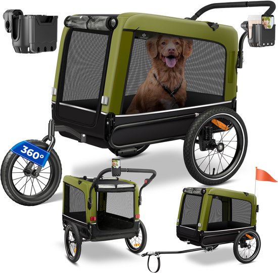 KESSER® Hondenfietskar tot 40 kg 3in1 Hondenbuggy - Fietskar Hond Jogger - Khaki