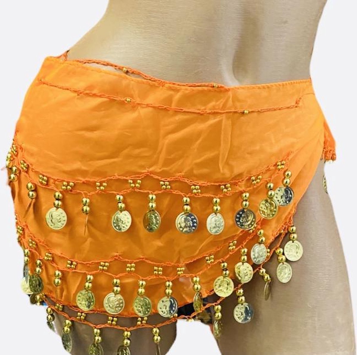 Jumada's - Stijlvolle Buikdans Sjaal met Gouden Muntjes - 150 cm - Oranje