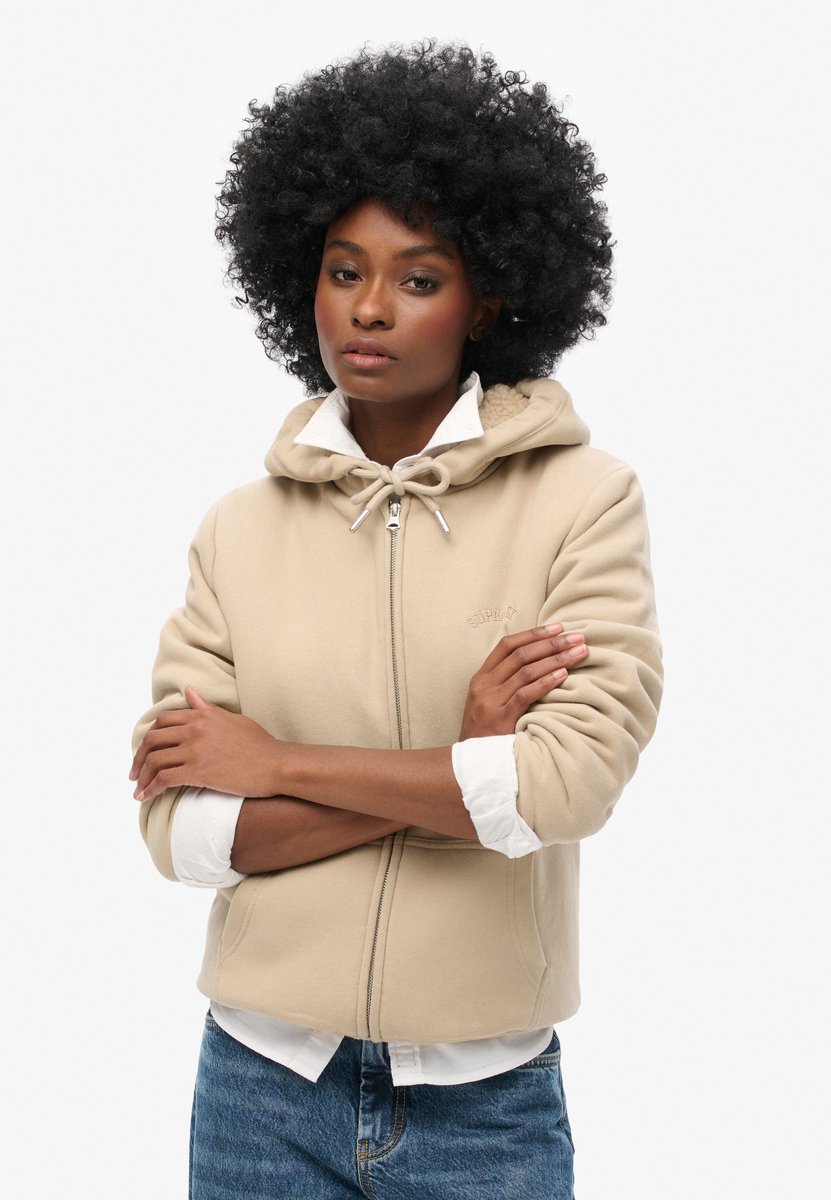Superdry Hoodie met rits en borgvoering Dames Hoodies Grijs