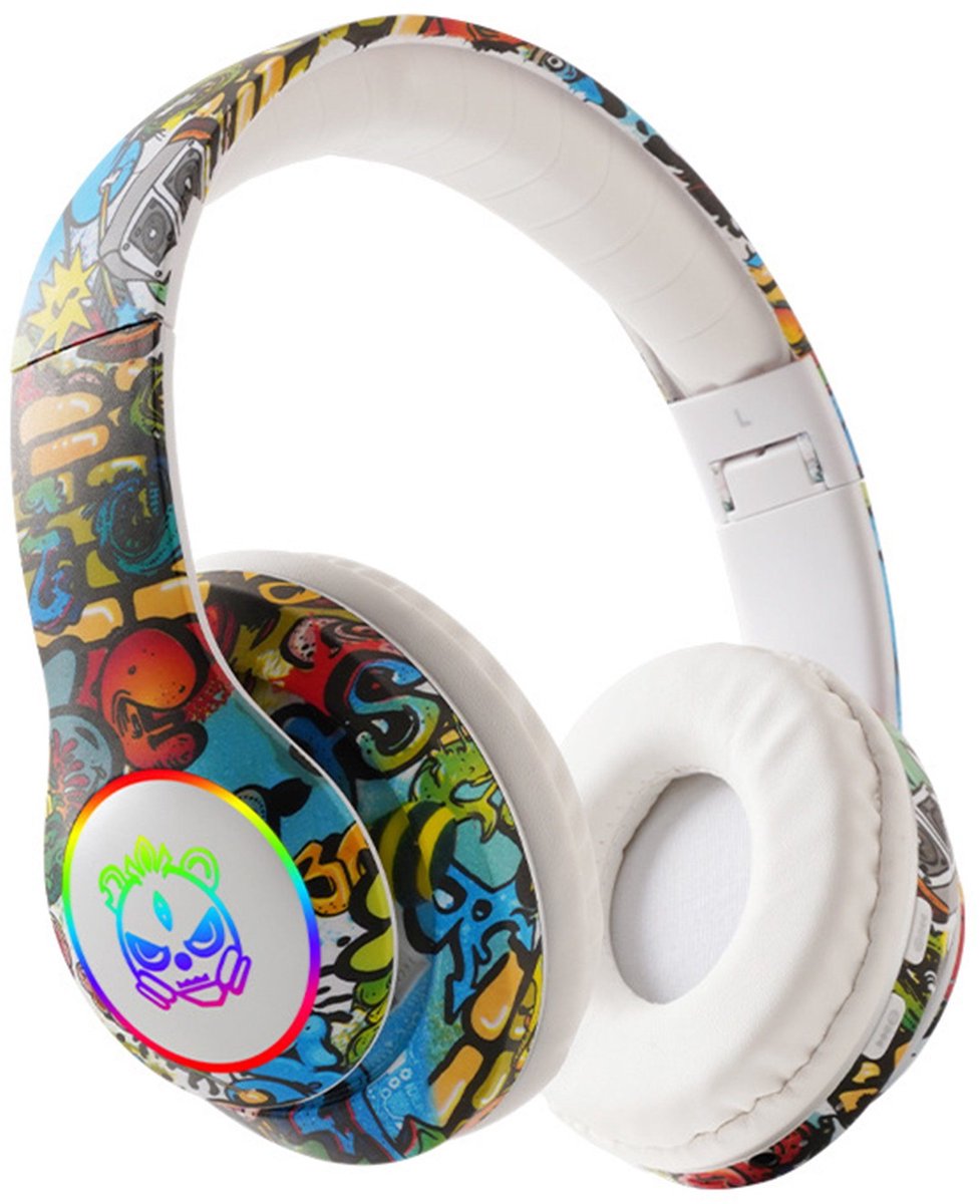 KINSI Gaming Koptelefoon met RGB Verlichting- Over-ear koptelefoon - Hifi Geluidskwaliteit, Graffiti Design,Ultralange Batterijduur