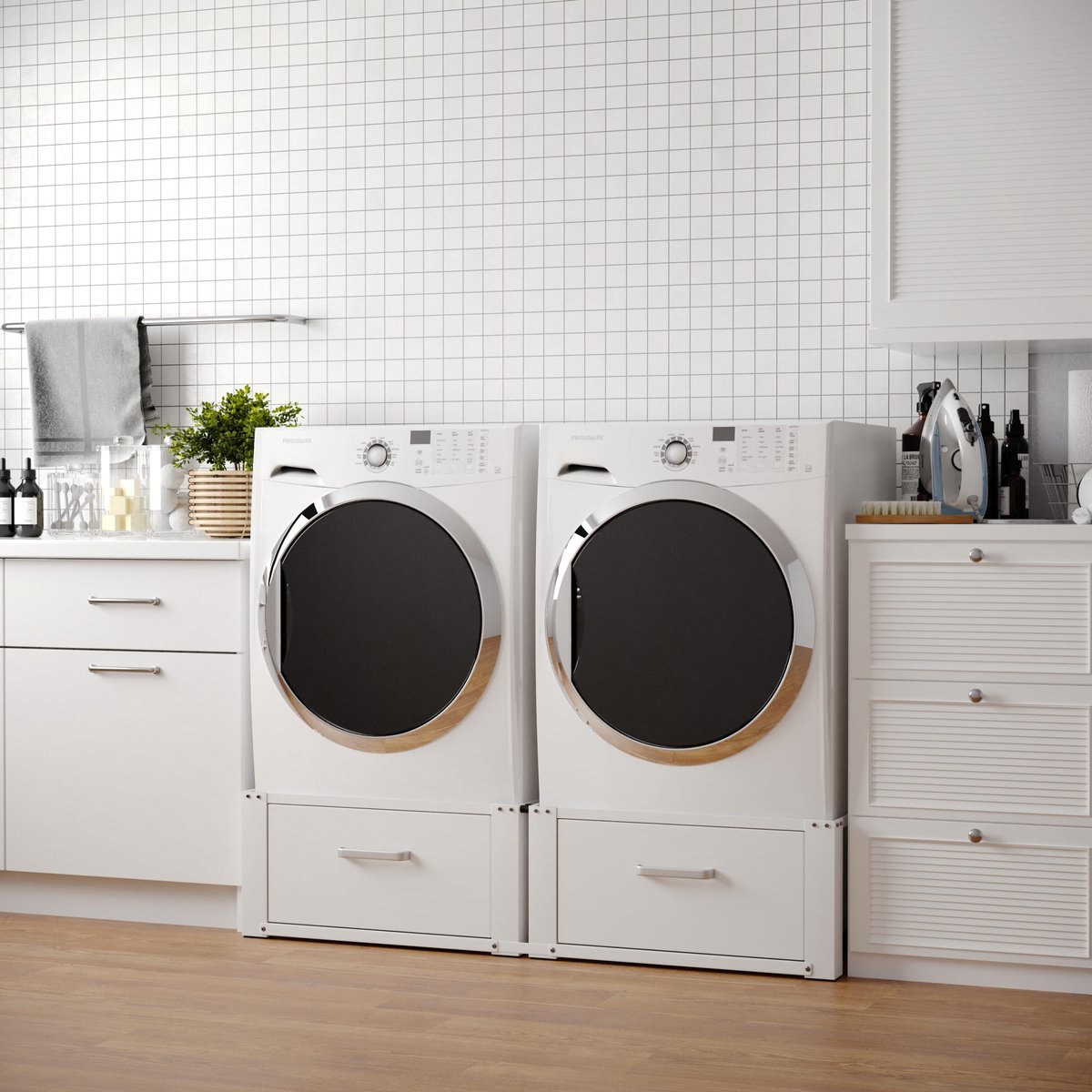 Wasophoogte® Wasmachine verhoger met lade - Wasmachine kast - Wasmachine opbouwmeubel - Wasmachine sokkel - 31cm hoog - Wit - Universeel- Dubbel thumbnail 8