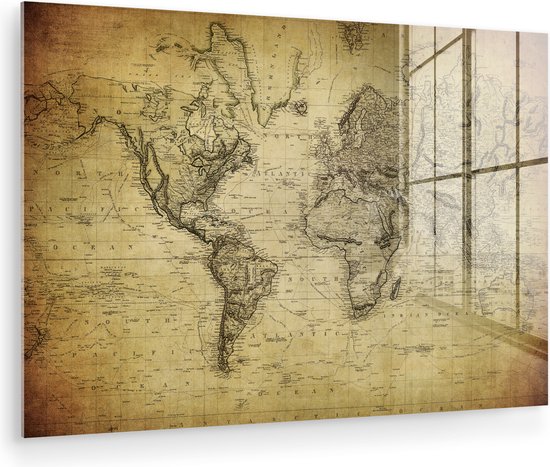 Peinture sur Verre - Carte du Wereldkaart - Vintage - Antique - 180x120 cm - Peintures sur Verre Peintures - Photo sur Glas