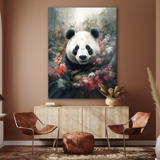 Tableau aluminium 120x160 cm - Décoration murale métal - Panda - Animaux sauvages - Fleurs - Nature - Décoration murale métal salon - Décoration industrielle - Photo sur dibond - Accessoires industriels chambre