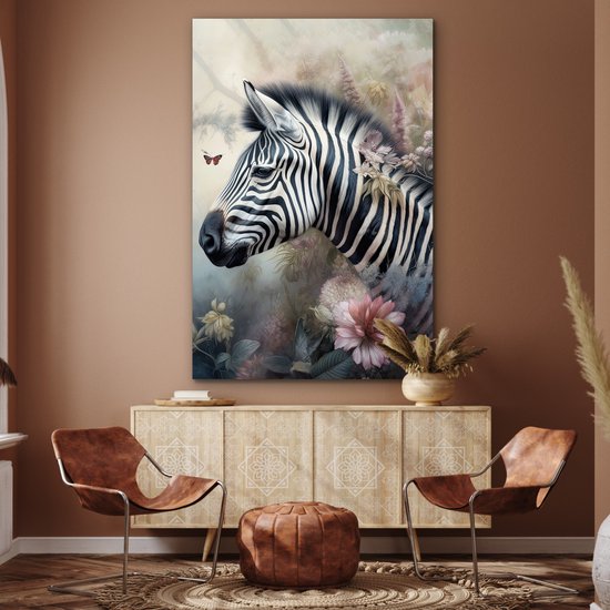 Décoration murale Métal - Peinture Aluminium Industriel - Zebra - Animaux sauvages - Papillon - Fleurs - 100x150 cm - Dibond - Photo sur aluminium - Décoration murale industrielle - Pour le salon/chambre